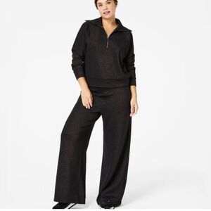 New SPANX AirEssential black gunmetal shimmer wide leg pants Sz S